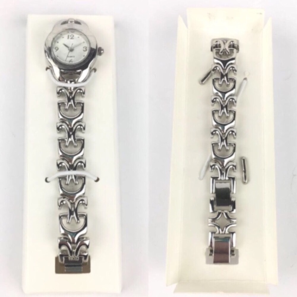 AVON Watch 2 Keychains Elegant Open Link Bracelet Style Silvertone Accessories - Picture 2 of 8
